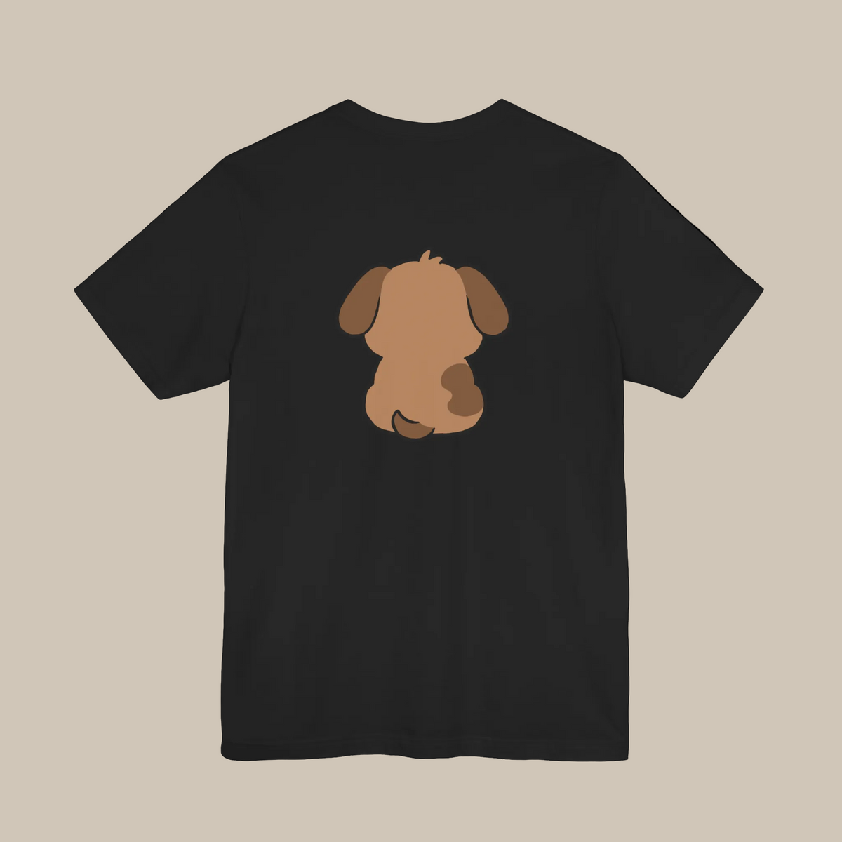 Black backprint t-shirt with a kawaii dog graphic on a black background