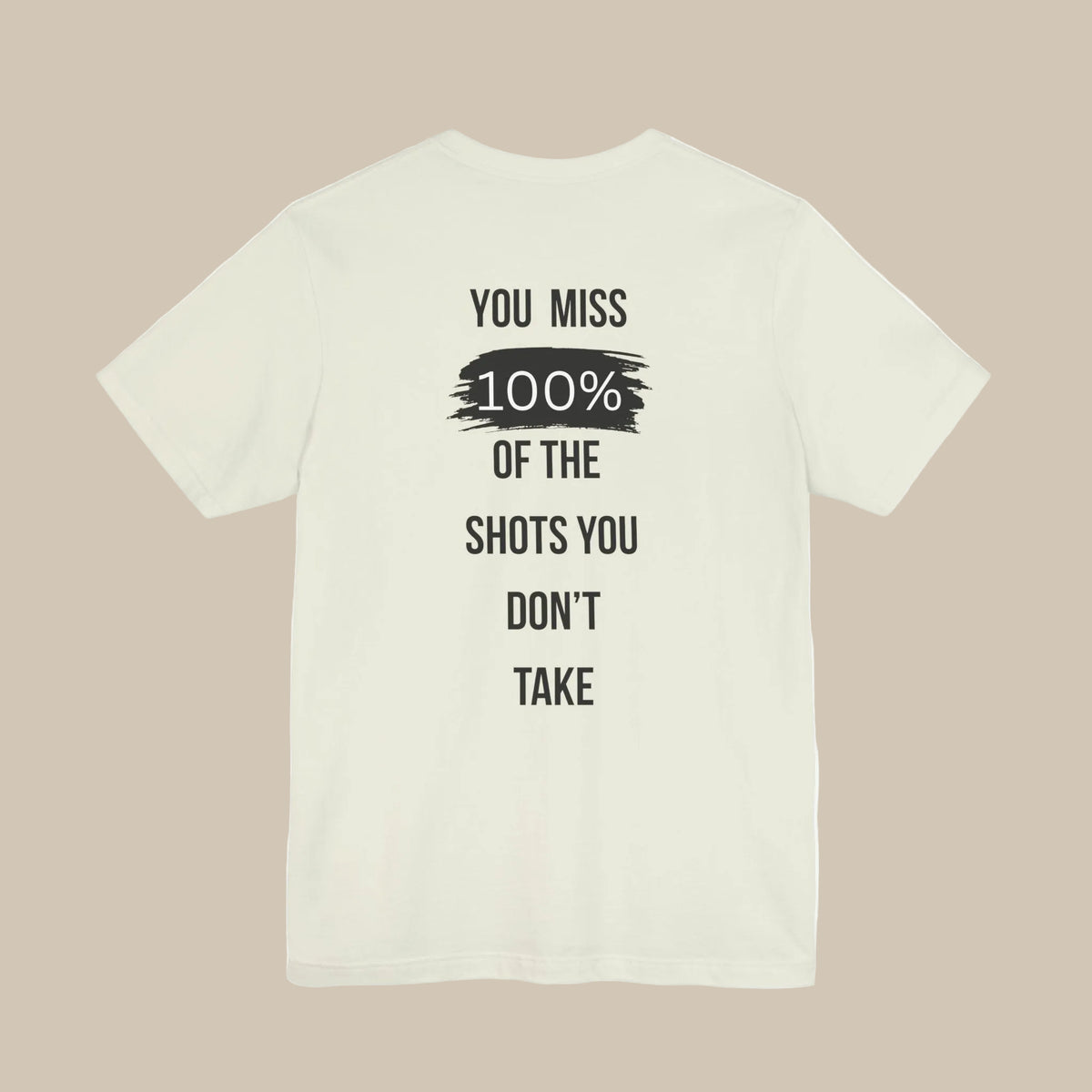 White gym t-shirt with motivational quote on the back against a white background