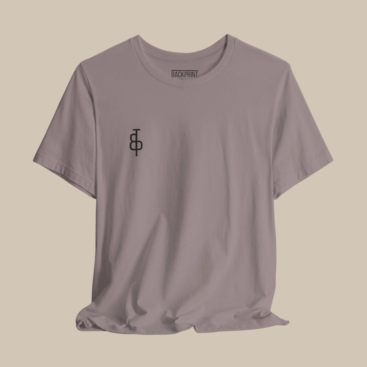 Brown gray gym t-shirt with motivational quote on the back against a brown gray background