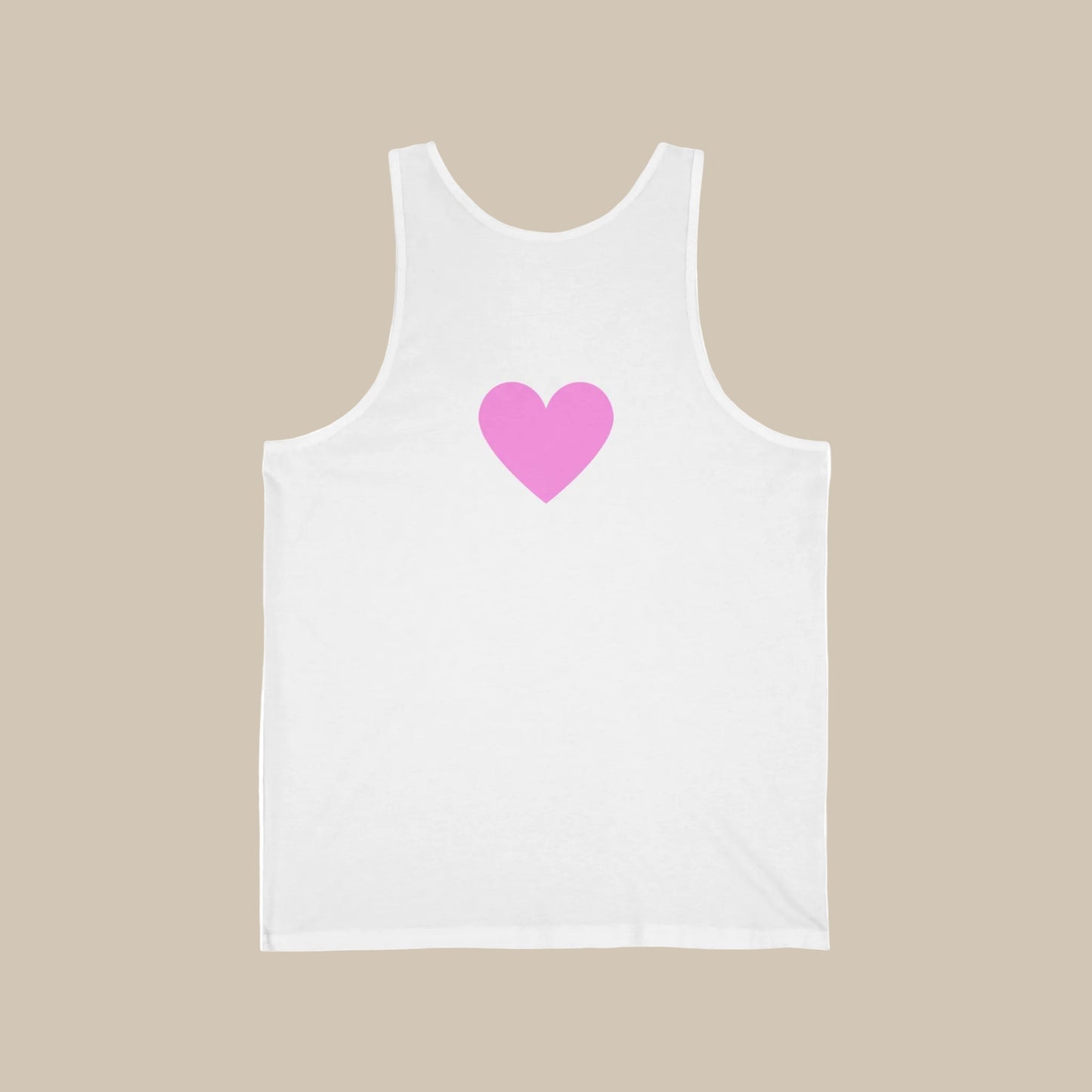 White tank top with a pink heart on a white background