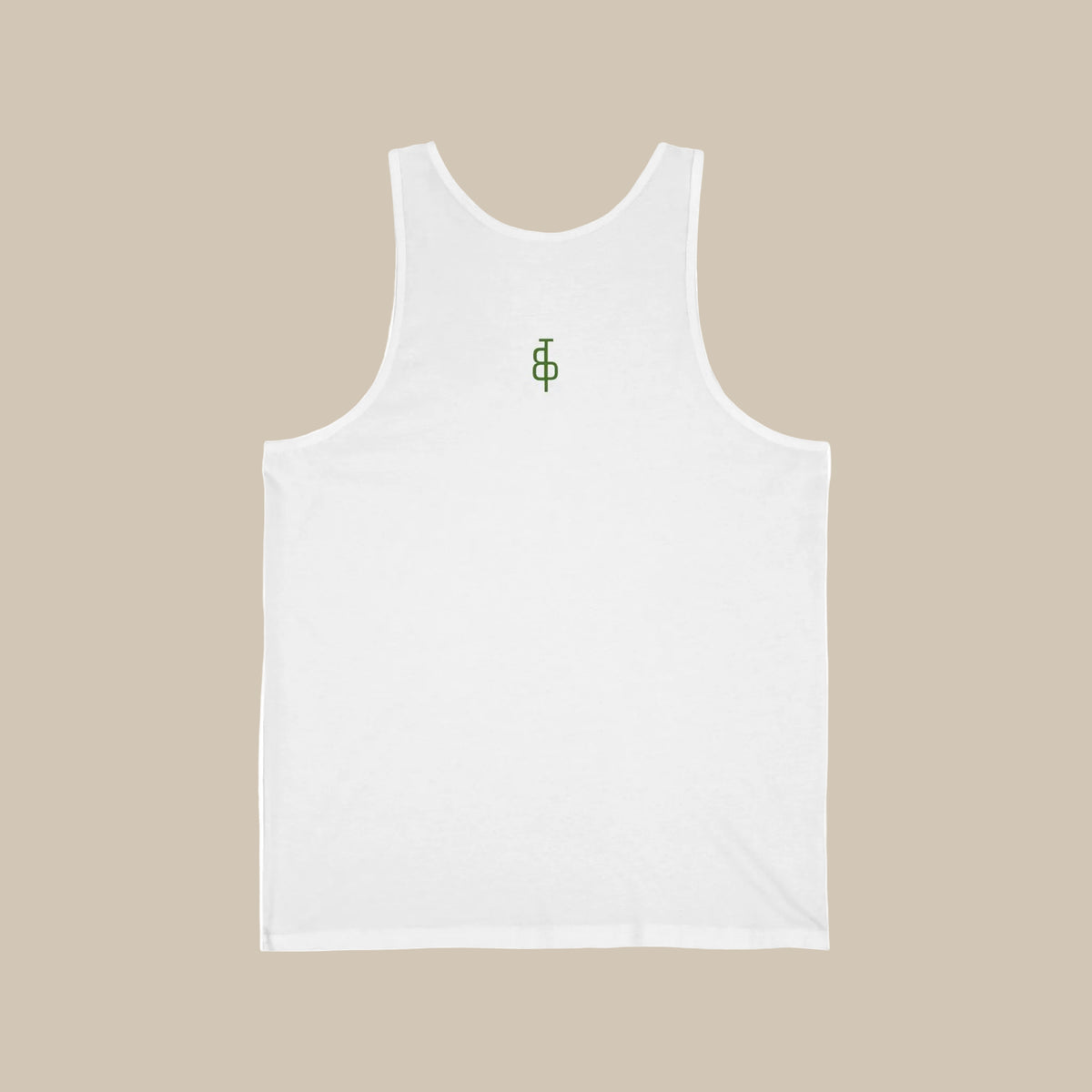 White tank top with matcha text on a white background