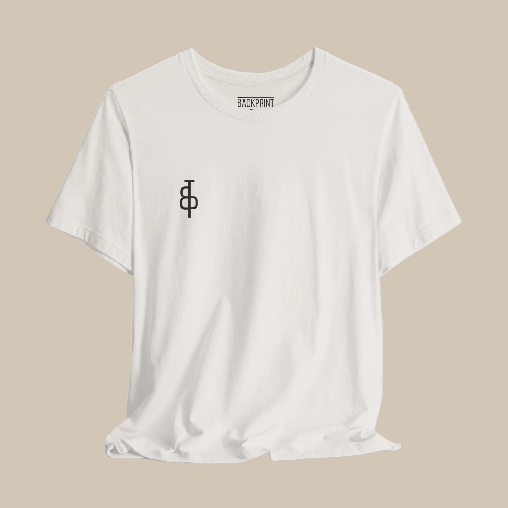 White gym t-shirt with a black logo on a white background