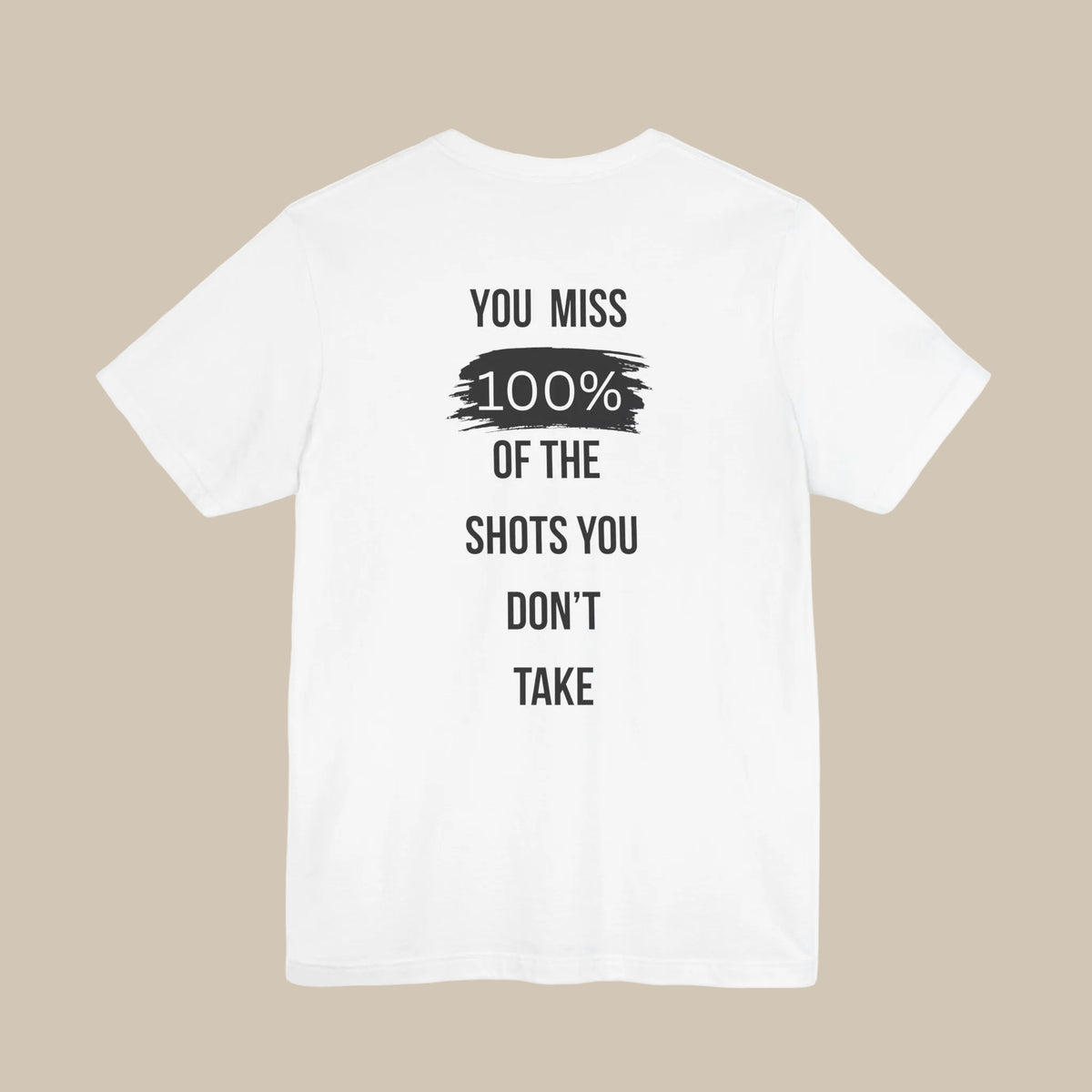 White gym t-shirt with motivational quote on a white background