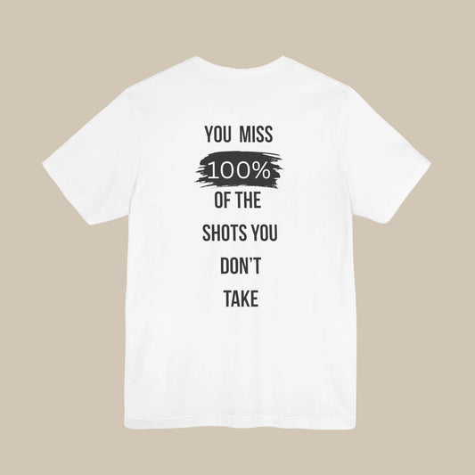 White gym t-shirt with motivational quote on a white background