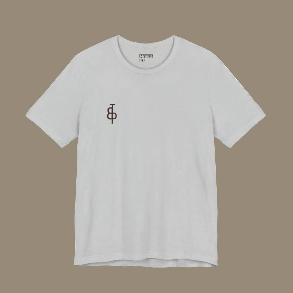Gray t-shirt with a logo on a gray background