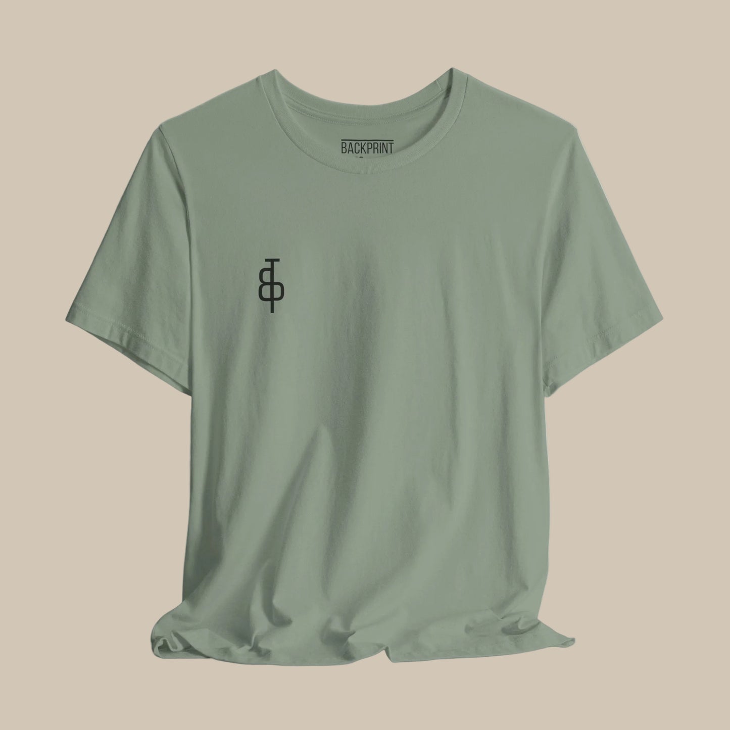 Light green gym t-shirt with black logo and on a green background