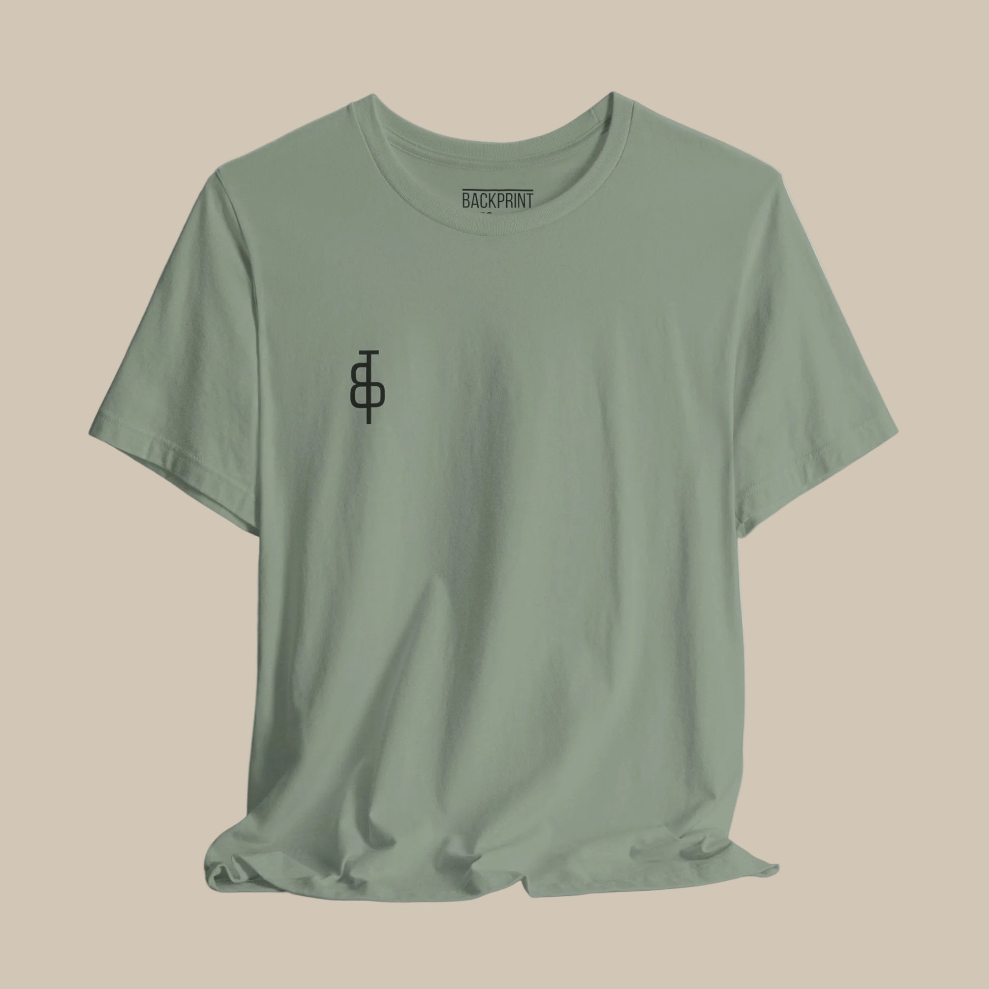 Light green gym t-shirt with black logo and on a green background