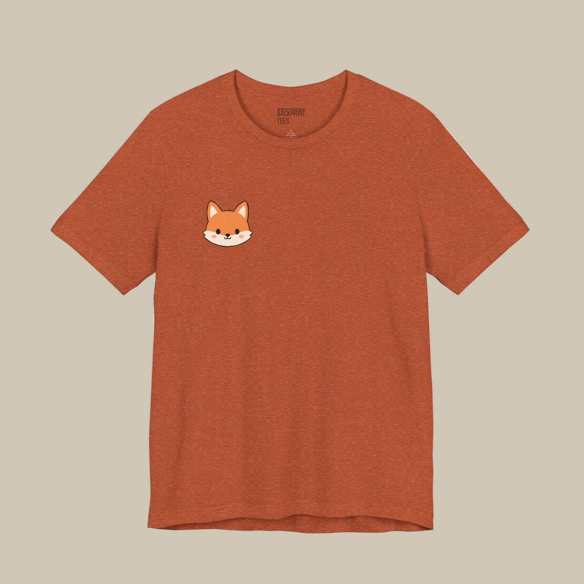 Orange backprint t-shirt with a kawaii fox logo on a orange background