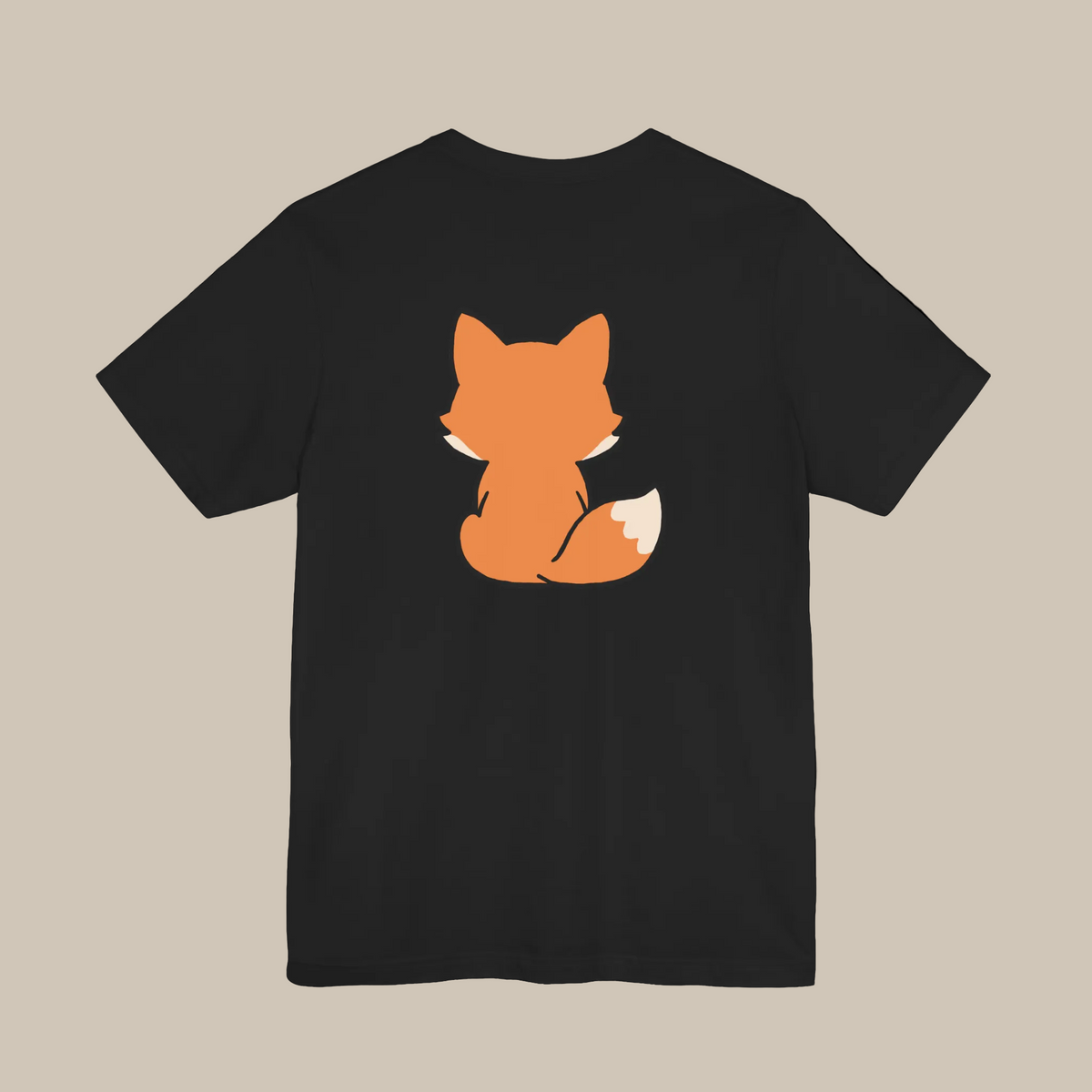 Black backprint t-shirt with a kawaii fox graphic on a black background