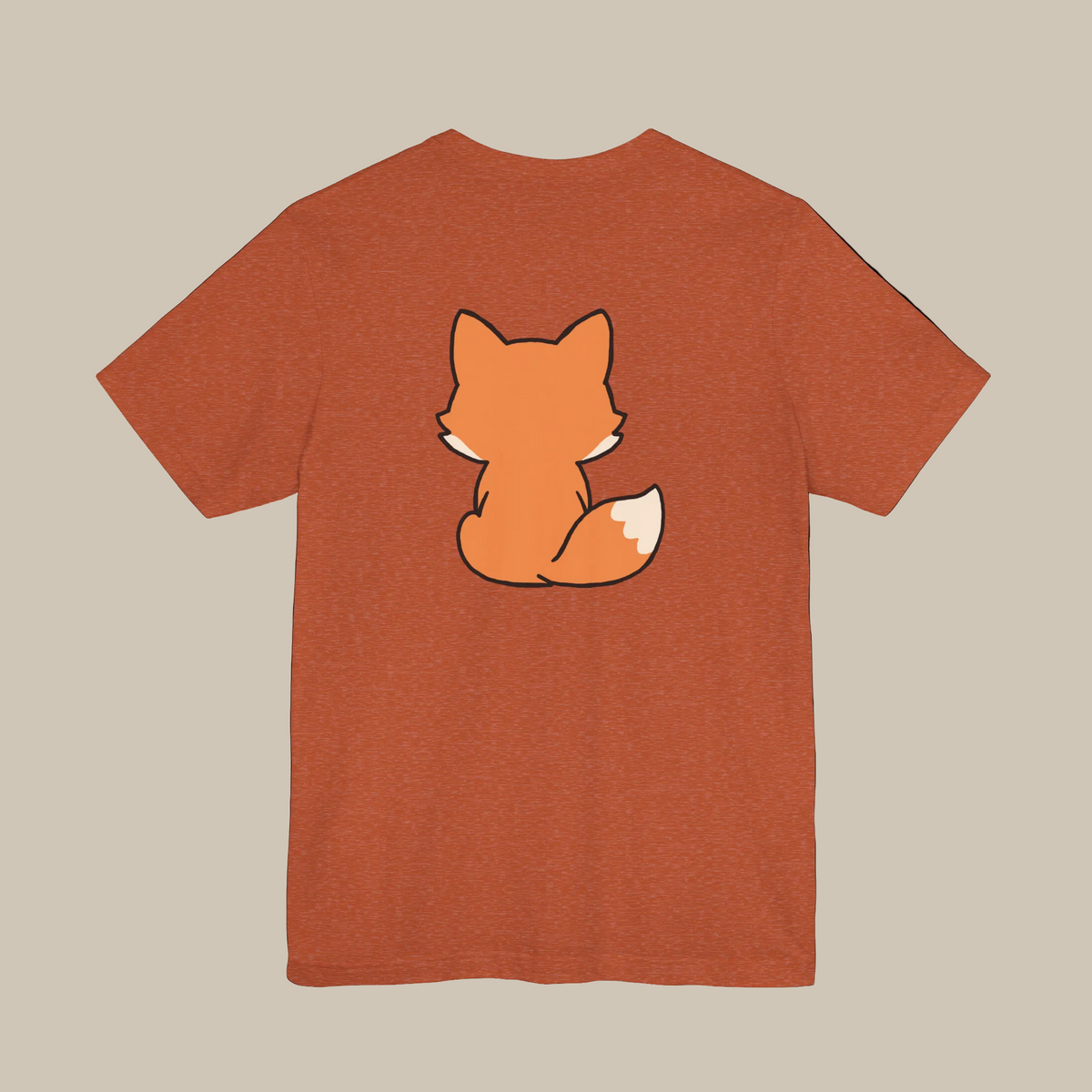 Orange backprint t-shirt with a kawaii fox graphic on a orange background