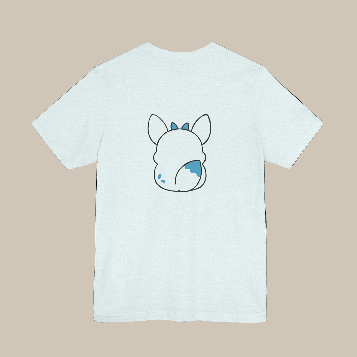 Light blue backprint t-shirt with a kawaii mochi pet graphic on a light blue background
