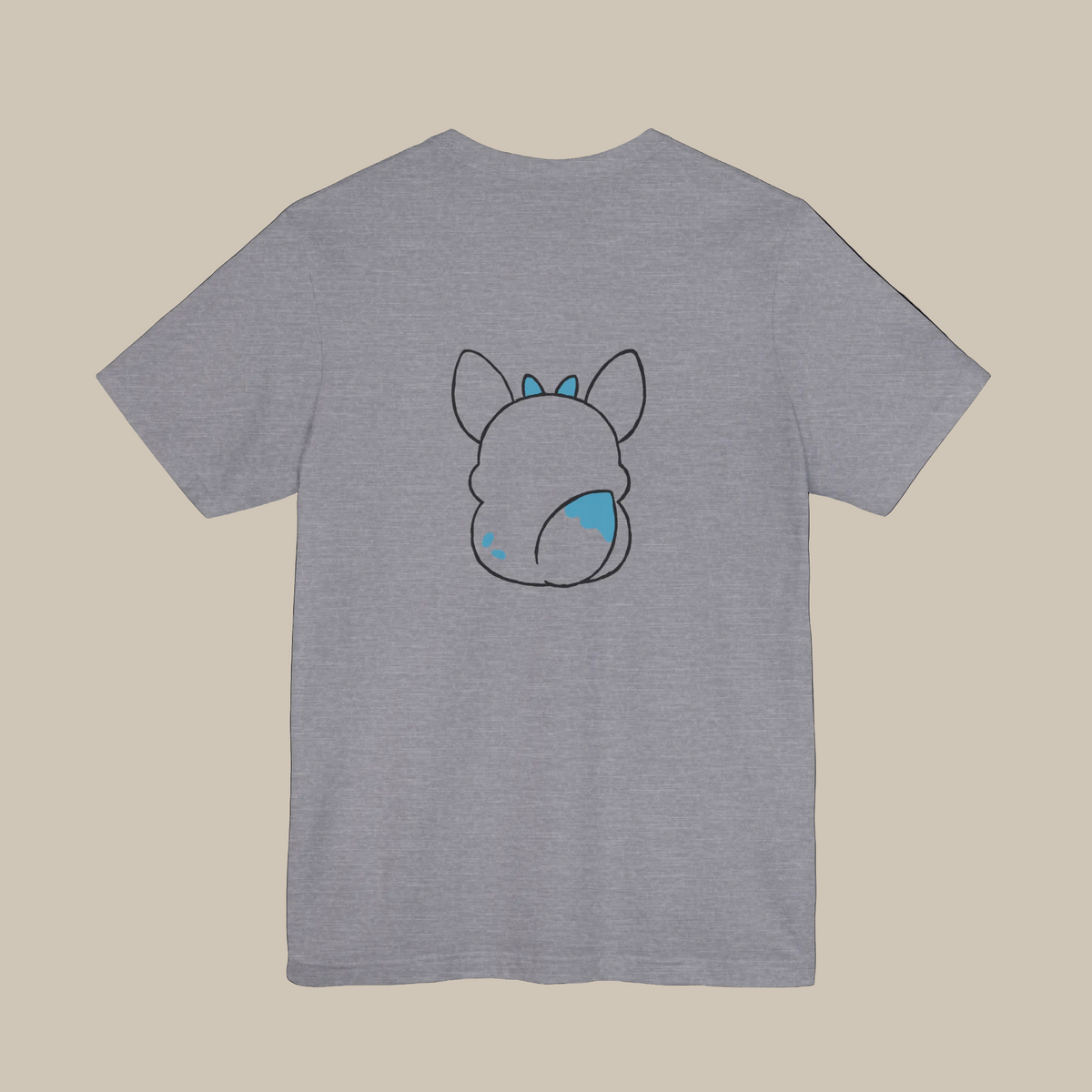 Grey backprint t-shirt with a kawaii mochi pet graphic on a grey background