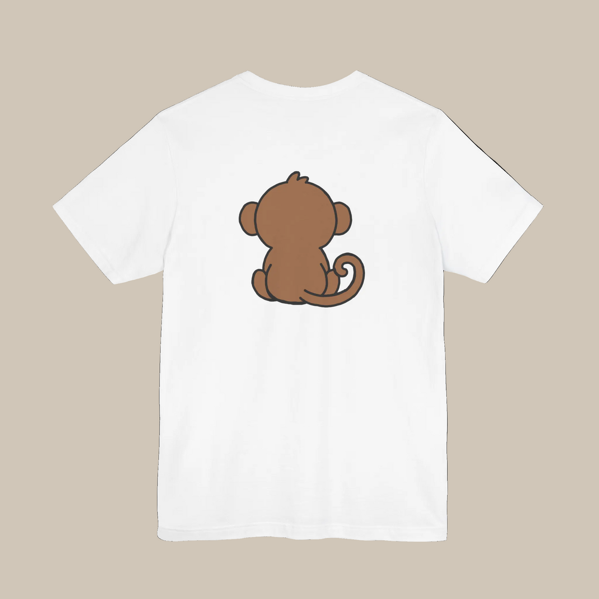 White backprint t-shirt with a kawaii monkey on a white background