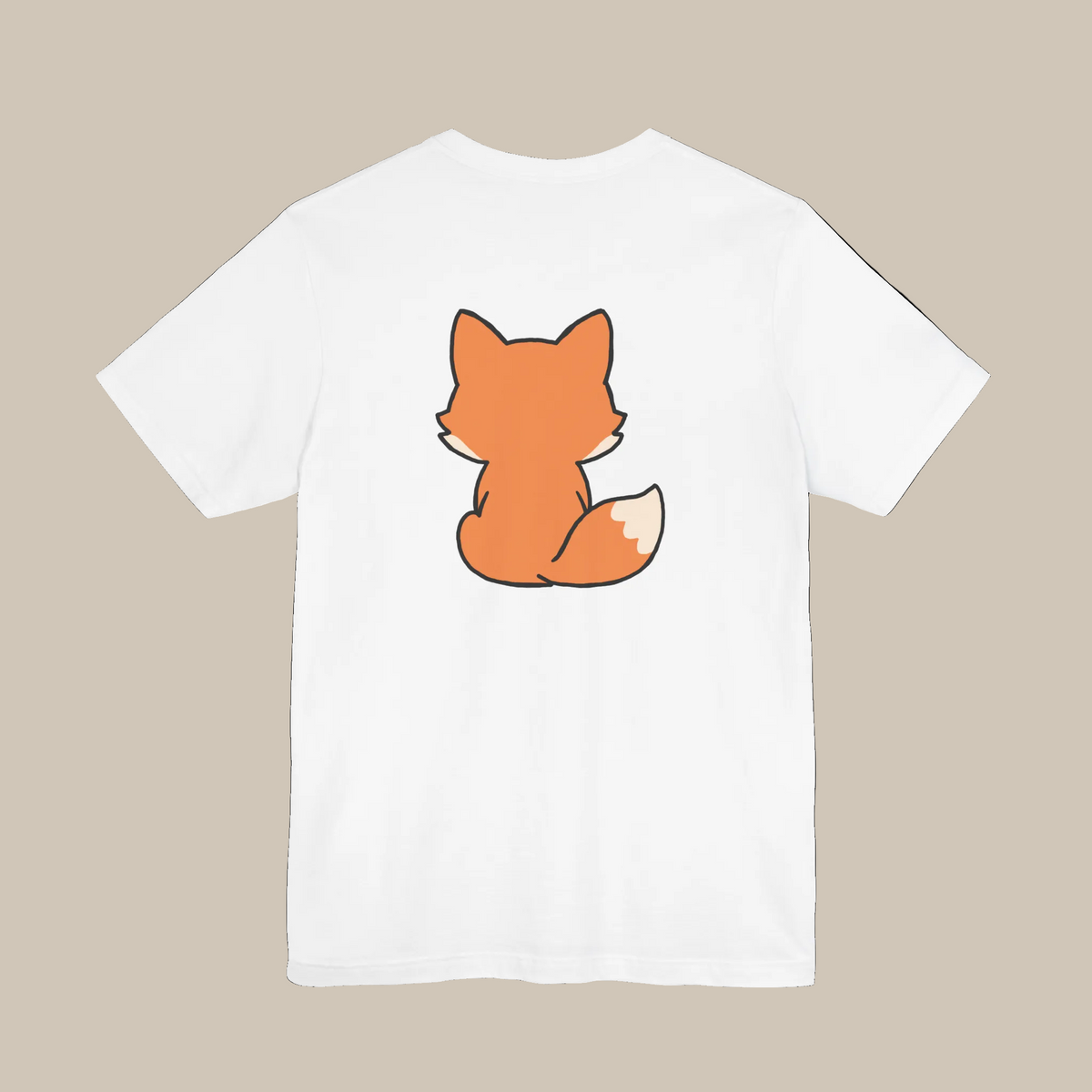 White backprint t-shirt with a kawaii fox graphic on a white background