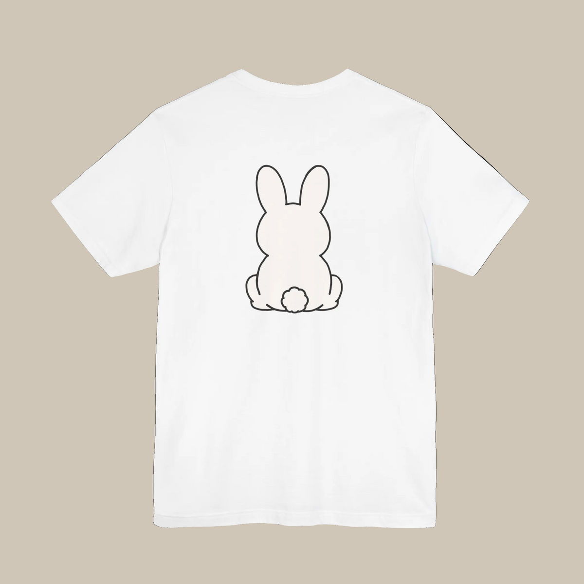 White backprint t-shirt with a kawaii bunny graphic on a white background